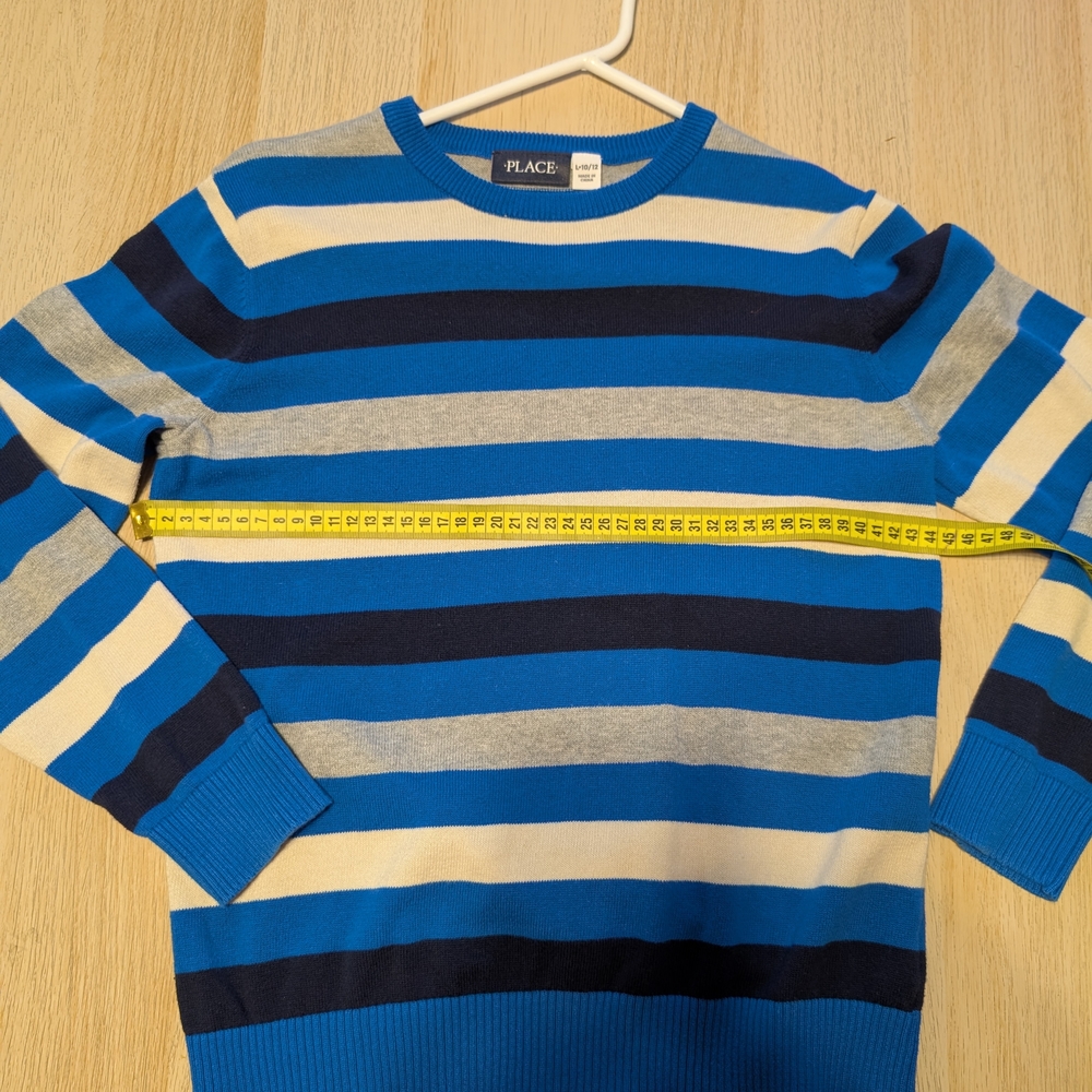 PLACE Striped Blue and Cream Men's Sweater - Picture 4 of 4